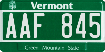 VT license plate AAF845