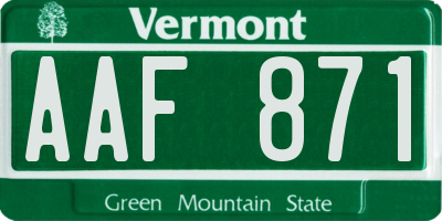 VT license plate AAF871