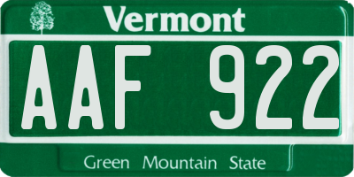 VT license plate AAF922