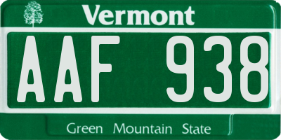VT license plate AAF938