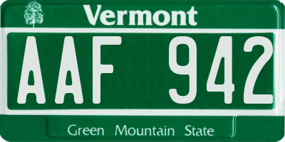 VT license plate AAF942