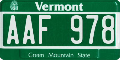 VT license plate AAF978
