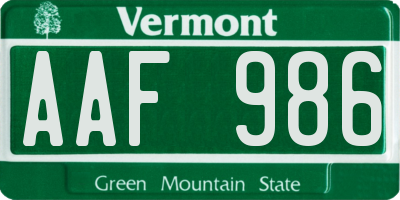 VT license plate AAF986