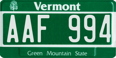 VT license plate AAF994