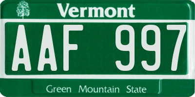 VT license plate AAF997