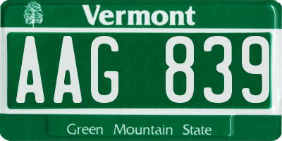 VT license plate AAG839