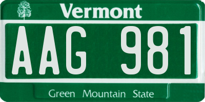 VT license plate AAG981