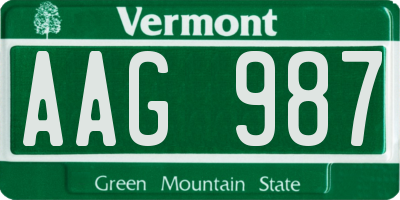 VT license plate AAG987