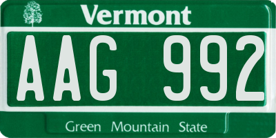 VT license plate AAG992