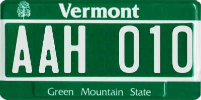 VT license plate AAH010