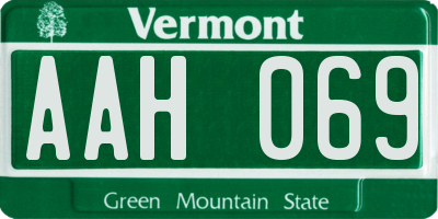 VT license plate AAH069