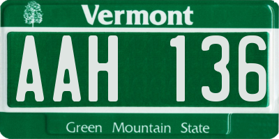 VT license plate AAH136