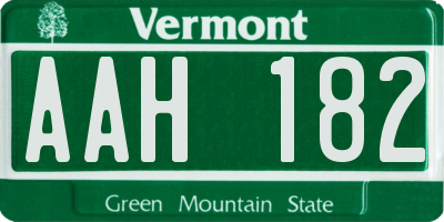 VT license plate AAH182