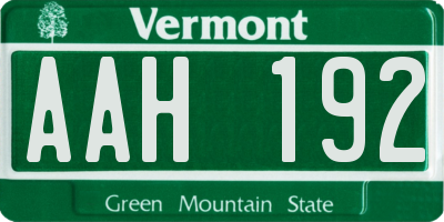 VT license plate AAH192