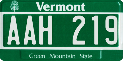 VT license plate AAH219