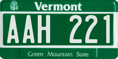 VT license plate AAH221