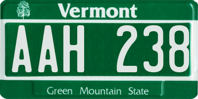 VT license plate AAH238