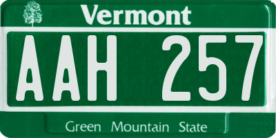 VT license plate AAH257
