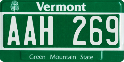 VT license plate AAH269