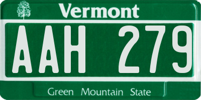 VT license plate AAH279
