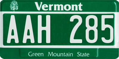 VT license plate AAH285