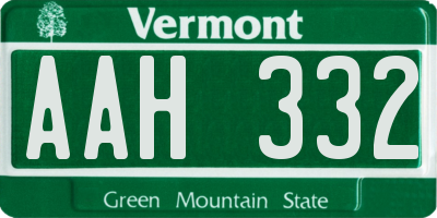 VT license plate AAH332