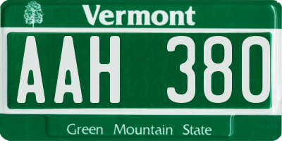 VT license plate AAH380
