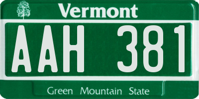 VT license plate AAH381