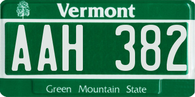 VT license plate AAH382