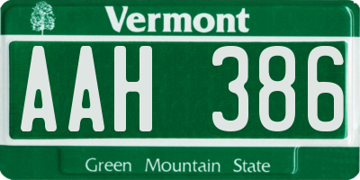 VT license plate AAH386