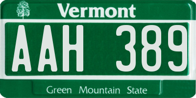 VT license plate AAH389