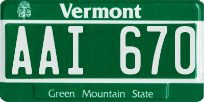 VT license plate AAI670