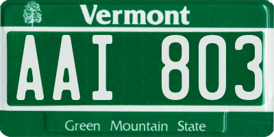 VT license plate AAI803