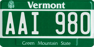 VT license plate AAI980