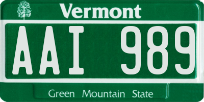 VT license plate AAI989