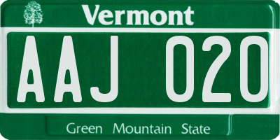 VT license plate AAJ020