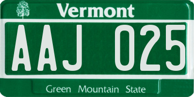 VT license plate AAJ025