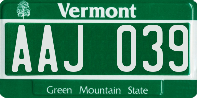 VT license plate AAJ039