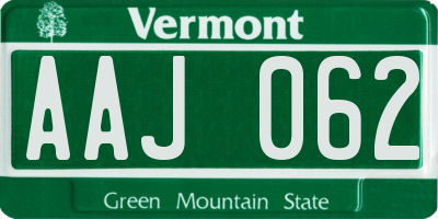 VT license plate AAJ062