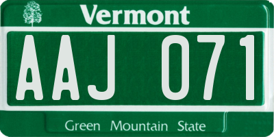 VT license plate AAJ071