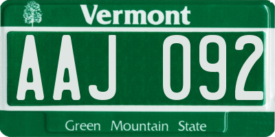 VT license plate AAJ092