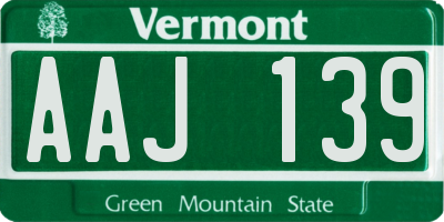 VT license plate AAJ139