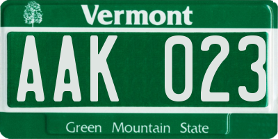 VT license plate AAK023