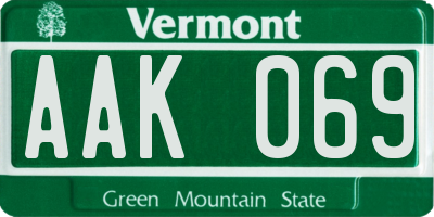 VT license plate AAK069