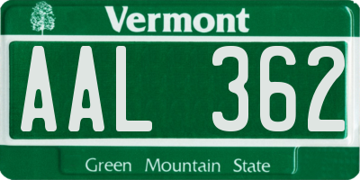 VT license plate AAL362