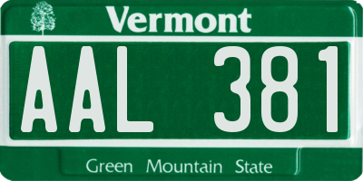 VT license plate AAL381