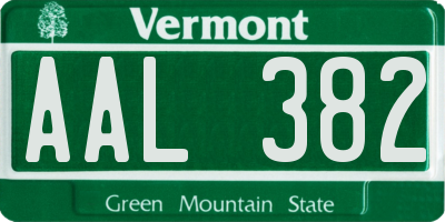 VT license plate AAL382