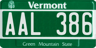 VT license plate AAL386