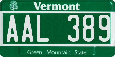 VT license plate AAL389
