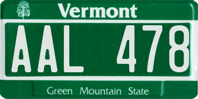 VT license plate AAL478